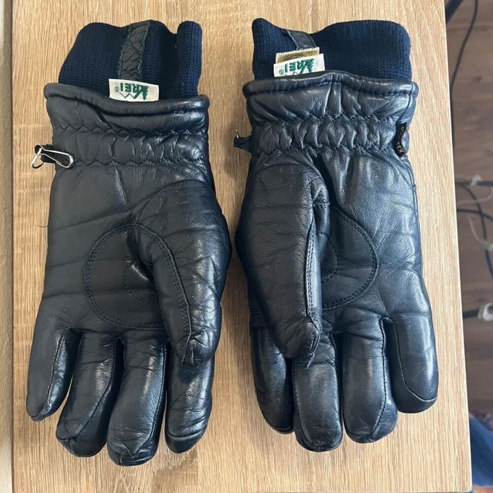 Vintage 90s REI Gore-Tex Leather Ski Gloves Navy Blue Mens small Winter Hiking
